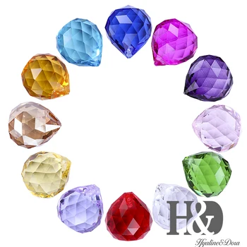

H&D 12pcs Multi-Color Crystal Ball Prism Faceted Chandelier Crystal Parts Hanging Pendant Lighting Ball Suncatcher Home Decor