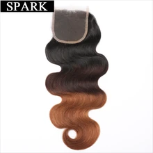 Spark Brazilian Body Wave Closure Remy Human Hair 4 x4 Free Part Lace Closure Ombre Color