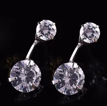 

High Quality Fashion Stud Earrings Dual Crystal Zircon Silver Plated Female Earrings Wholesale