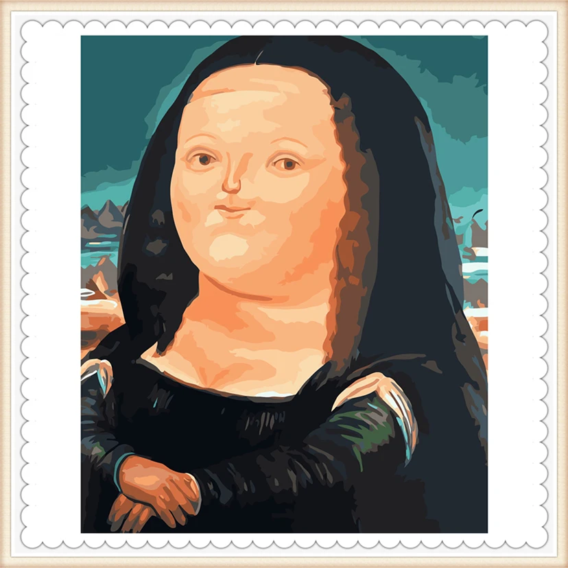 面白い脂肪モナリザ Diy 画像絵画番号でペイント絵画 40 50 センチとフレーム Yf1606 絵画 書道 Aliexpress