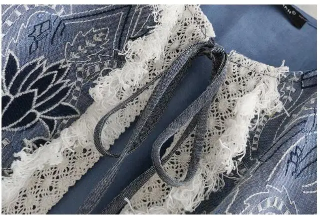 Outerwear Femme Bomber Vintage Pilots Lace Tops Denim Flower Coat Spliced Tassel Women Harajuku Blue Jacket Embroidery 0Rwq67nxz