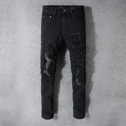 2019 Новая Мода High Street тренд отверстие мужские джинсы прилив бренд панк стиль молодежи тонкий ноги брюки более размеры 28-38 40 42