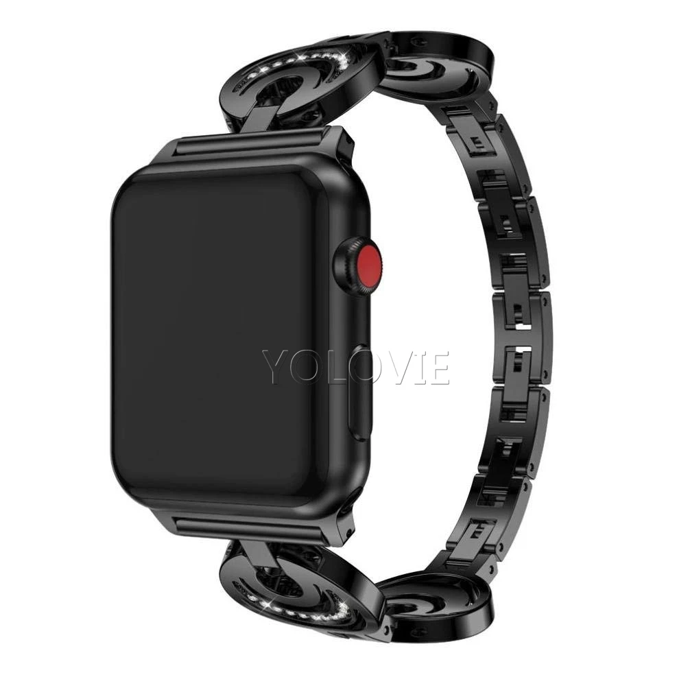 Yolovie Алмазный металлический ремешок для Apple Watch 40 мм 44 мм полумесяц нержавеющая сталь женский браслет для iwatch 38 мм 42 мм серия 4 3 2 1