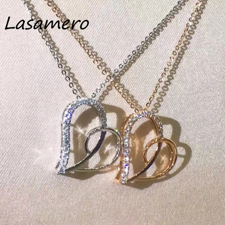

LASAMERO Halo 0.1CTW Round Cut Leaf Design Pave Set 18k Gold Natural Diamond Pendant Necklace