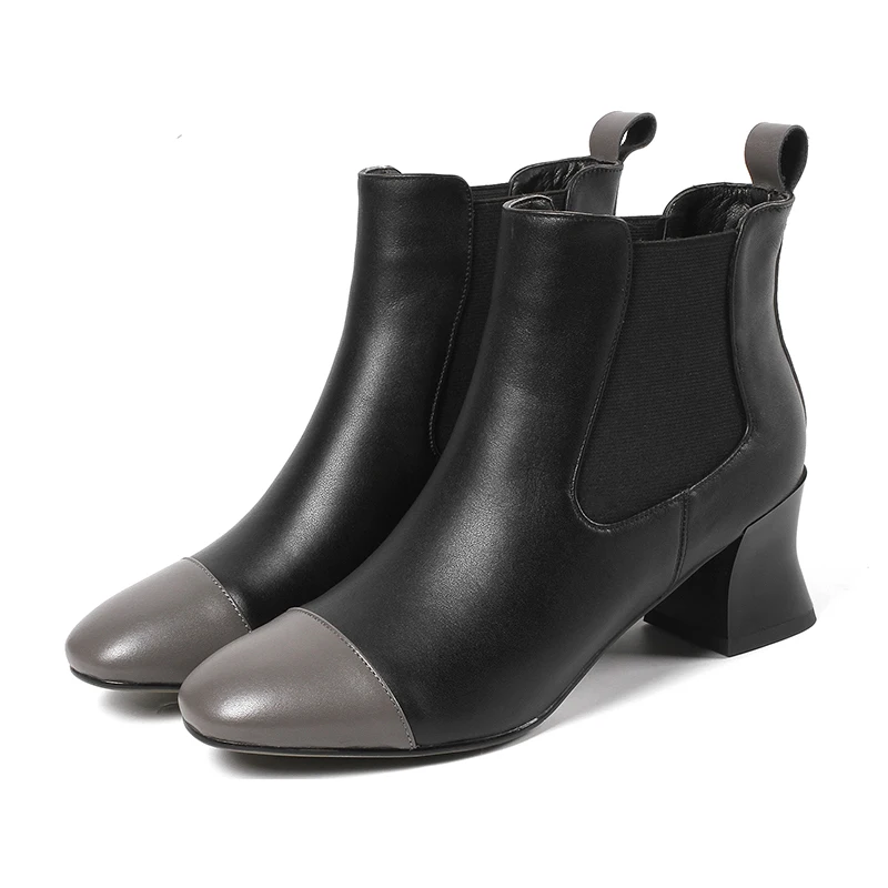 Carré Dames Nouveau D'hiver Boot black Isnom Véritable Talons Chaussures apricot Black Hauts En Bottines apricot Noir Bout 2018 Cuir Femmes SxYnCwqpB
