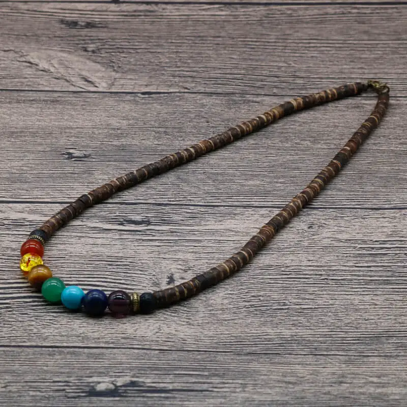 Деревенский натуральная Лава бисерное ожерелье для мужчин 7 ожерелье чакры для мужчин и женщин племен духовное ожерелье подарок для Него SU-12 - Окраска металла: Coconut