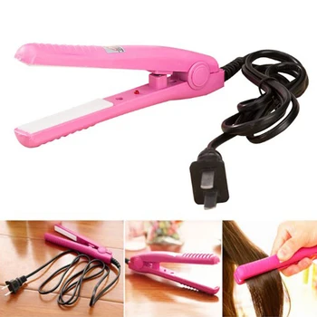 

1PC Mini Ceramic Hair Care Curl Straightener Flat Iron Perm Splint Tourmaline US Plug Curling Irons Styling Tools Random