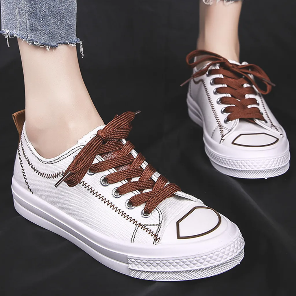 

Women Sneakers Fashion Breathble Casual Shoes 2019 Flat Canvas Platform Lace up Casual White Tenis Feminino Zapatos De Mujer