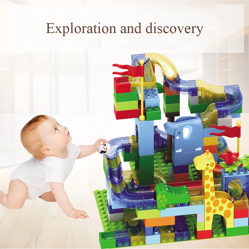 

Marble Race Run Maze Ball Track Building Blocks Funnel Slide Big Size Bricks Compatible Legoingly Duploed for baby gift