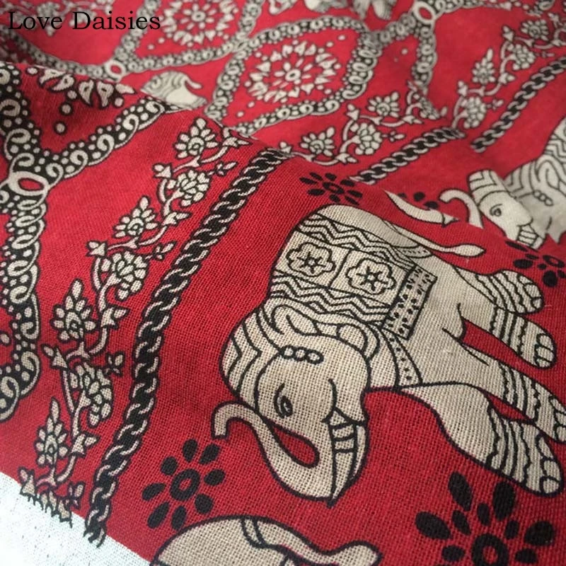 Хлопок/лен текстиль Красный Черный Ретро Таиланд Слон цветочные ткани для DIY скатерть шторы подушки одежда ручной работы ремесло