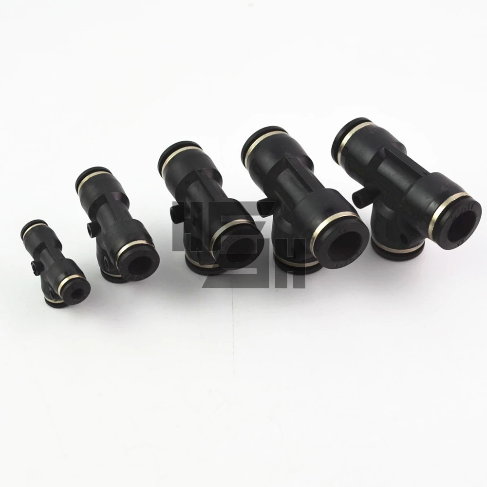 

Black PE4 PE6 PE8 PE10 PE12 PE14 PE16 Pneumatic 4mm To 4mm T Type One Touch Push In Quick Fittings