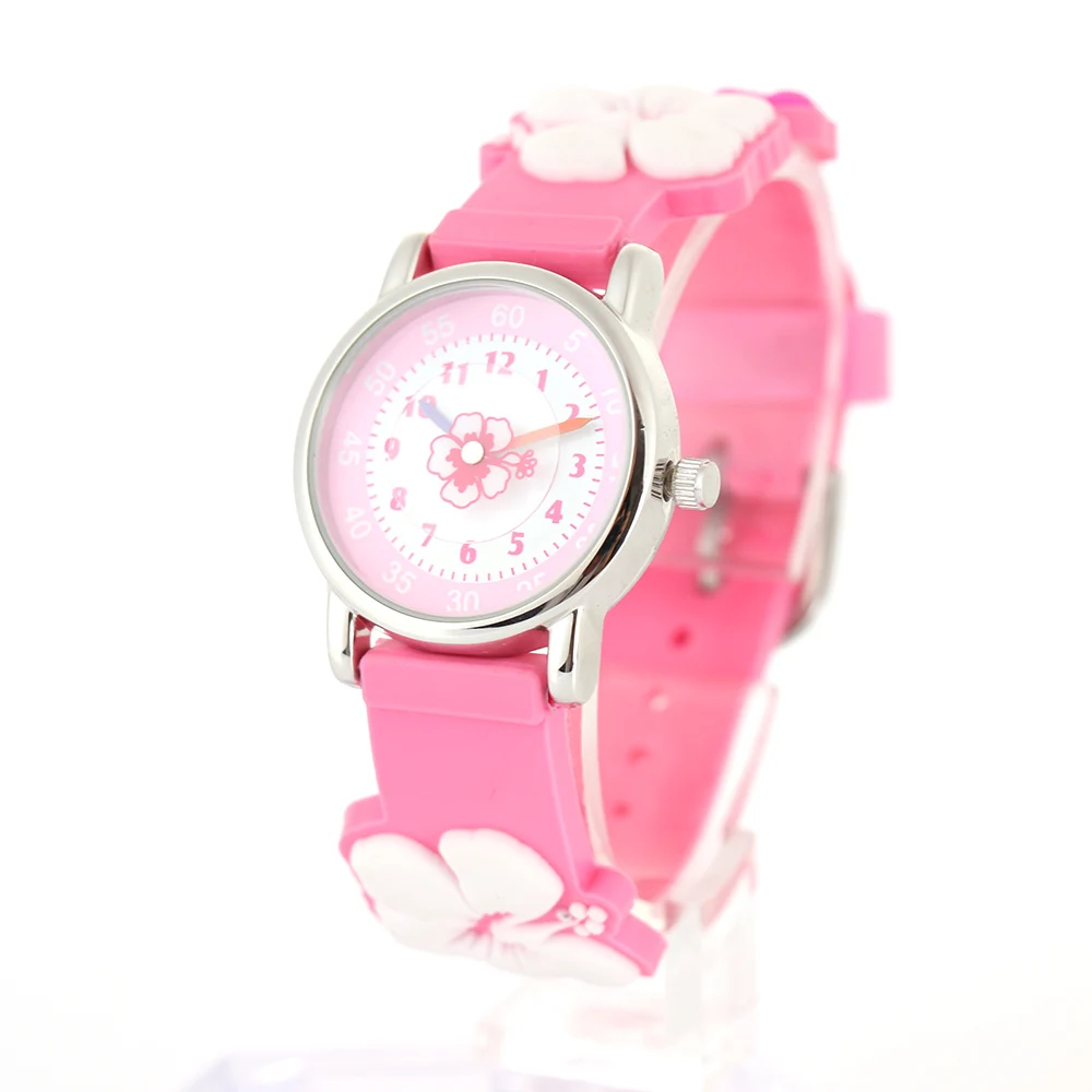 

3D Flower Silicone Strap Children's Watches For Kids Girls Quartz Watches Fashion Cartoon Student Wristwatches Reloj Clock