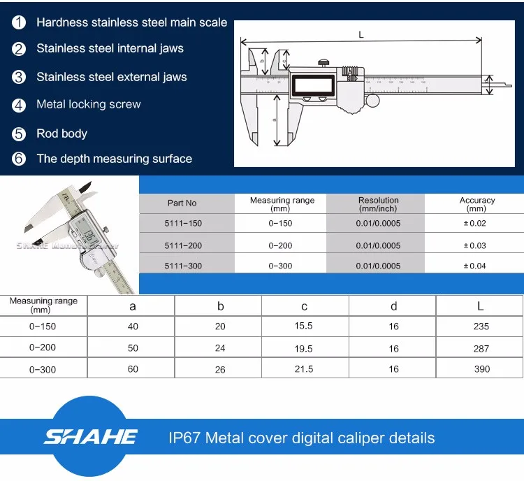 0-200 мм IP67 электронный ноньер водонепроницаемый цифровой внутри снаружи глубина штангенциркуль Цифровой 200 мм