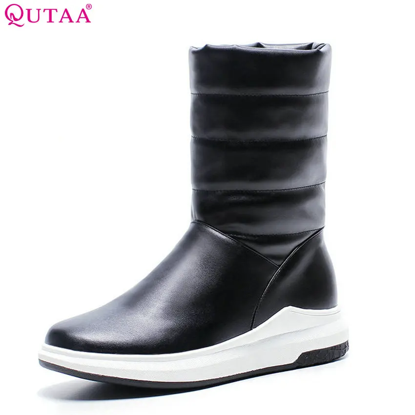 

QUTAA 2018 Women Mid Calf Bootd Fashion Slip on Winter Keep Warm Snow Boots Wedges Heel Round Toe Women Boots Size 34-43