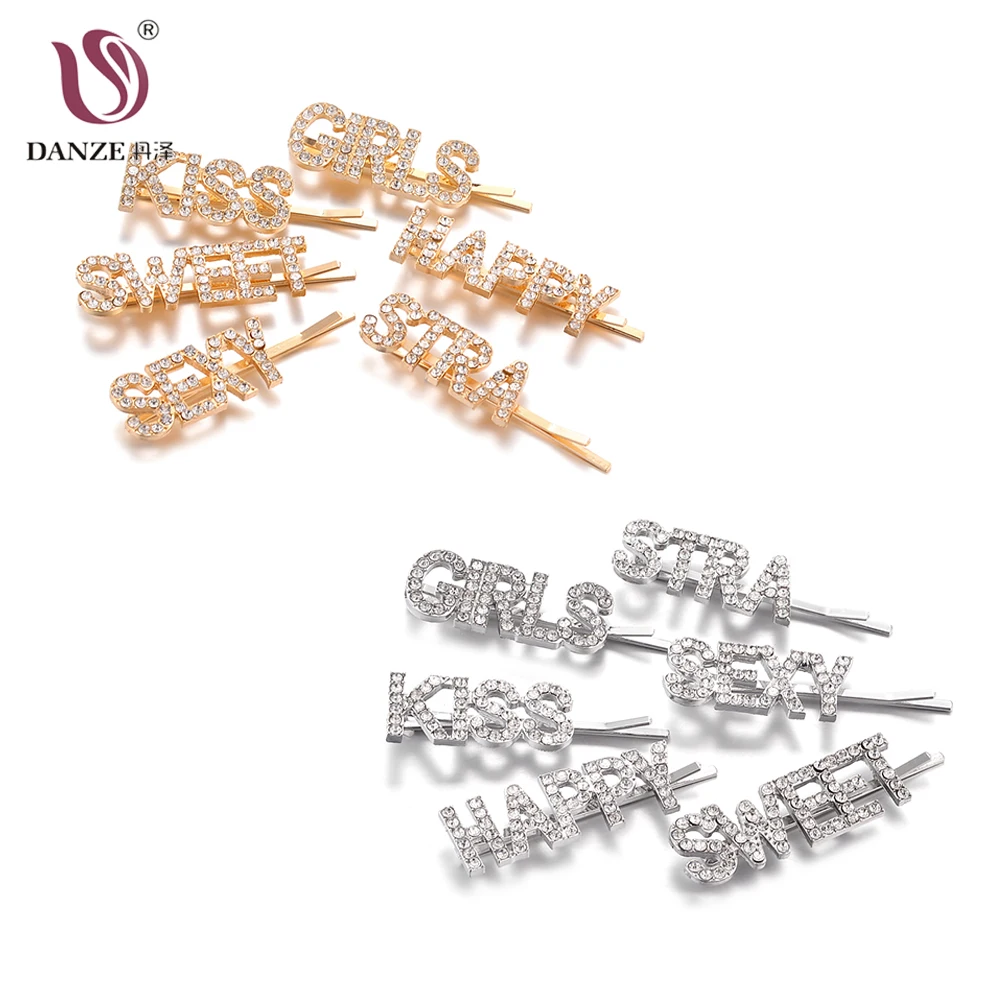 

DANZE 3/1 PCS Gold Silver Bling Letters SEXY GIRLS HAPPY Hairpins Headwear for Women Girls Hair Clips Pins Hair Fashion Jewelry