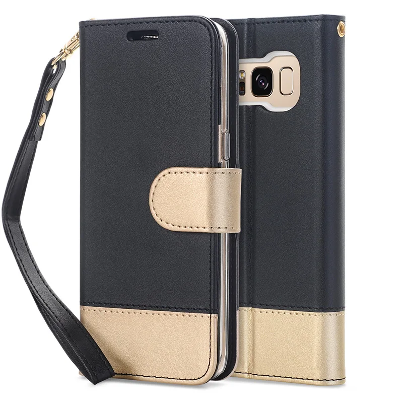 Black and Gold Чехол для samsung Galaxy S8/S8 Plus, чехол из искусственной кожи с магнитным бумажником и откидной крышкой, чехол с отделениями для денег, мягкие силиконовые чехлы для мобильных телефонов - Цвет: Black and Gold