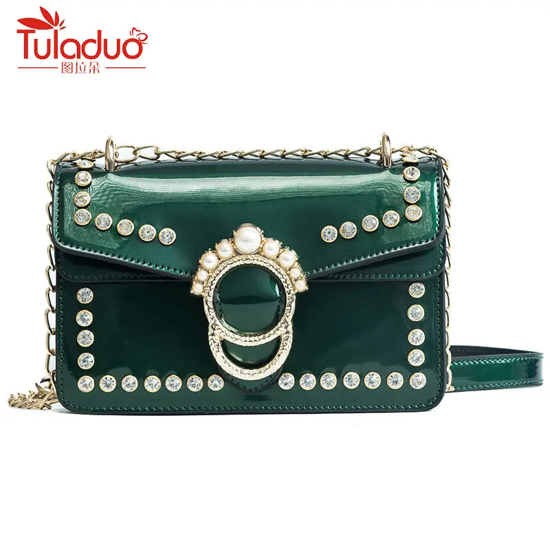 

Rivets Women Messenger Bags High Quality Pearl Female Tote Bag Designer Pu Leather Women Handbags Chains Women Crossbody Bags
