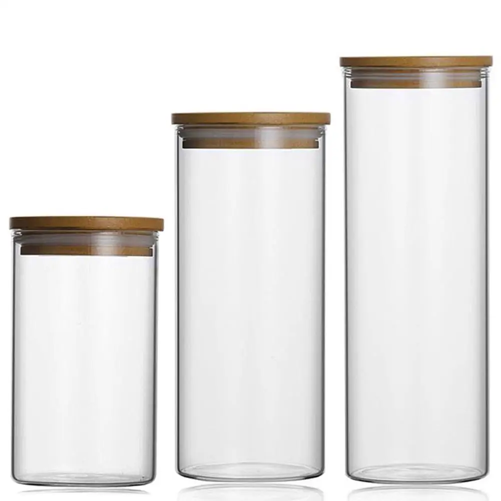 

Portable 1Pcs Round Glass Tea Storage Box Handmade Natural Tea Jar Food Preservation Storage Holder Wooden Container with Lid