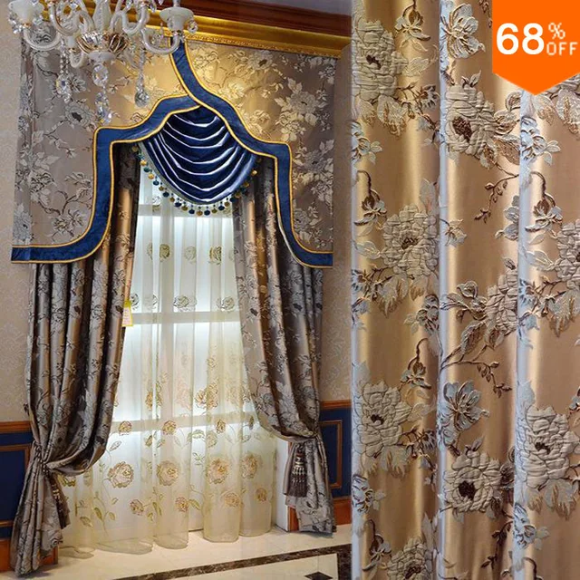 Wholesale Best Golden Real 3D Luxury Flowers Curtain Embroidery Blinds Finished With Tulle Sheet Valance