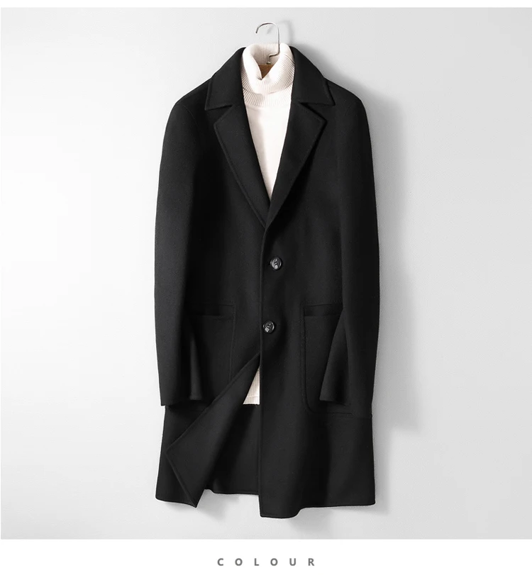 Новинка, мужские двубортные шерстяные длинные пальто, Мужская толстая верхняя одежда, Мужское пальто, повседневная Шерсть и смеси, большие размеры M-3XL