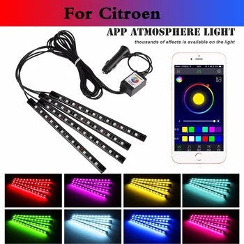 

New 4PCS/set 12LED RGB Strip Light Car Atmosphere Decorative Lamp For Citroen C-Crosser C-Elysee C-ZERO DS3 DS4 DS5 Xsara