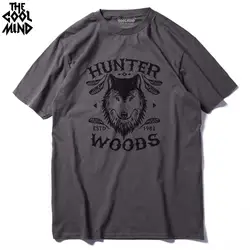 COOLMIND WO0111A Хлопковая мужская футболка с принтом волка Повседневная модная удобная мужская футболка с круглым вырезом Трикотажные топы