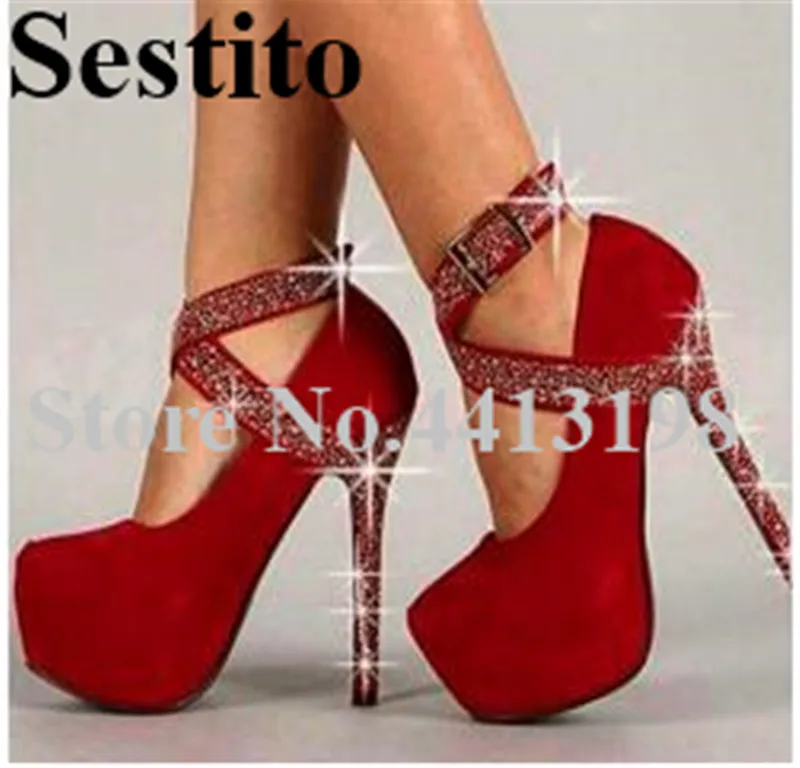 

2019 European New Bling Cross-tied Round Toe Ankle Buckle Strap Stiletto Heels Platform Pumps Slip-on Women Shoes Spring/Autumn