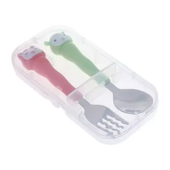 

1 Set Baby Dishes Fork + Spoon Training Feeding Kids Newborn Food Stainless Steel BPA Free Portable Tableware spoon baby