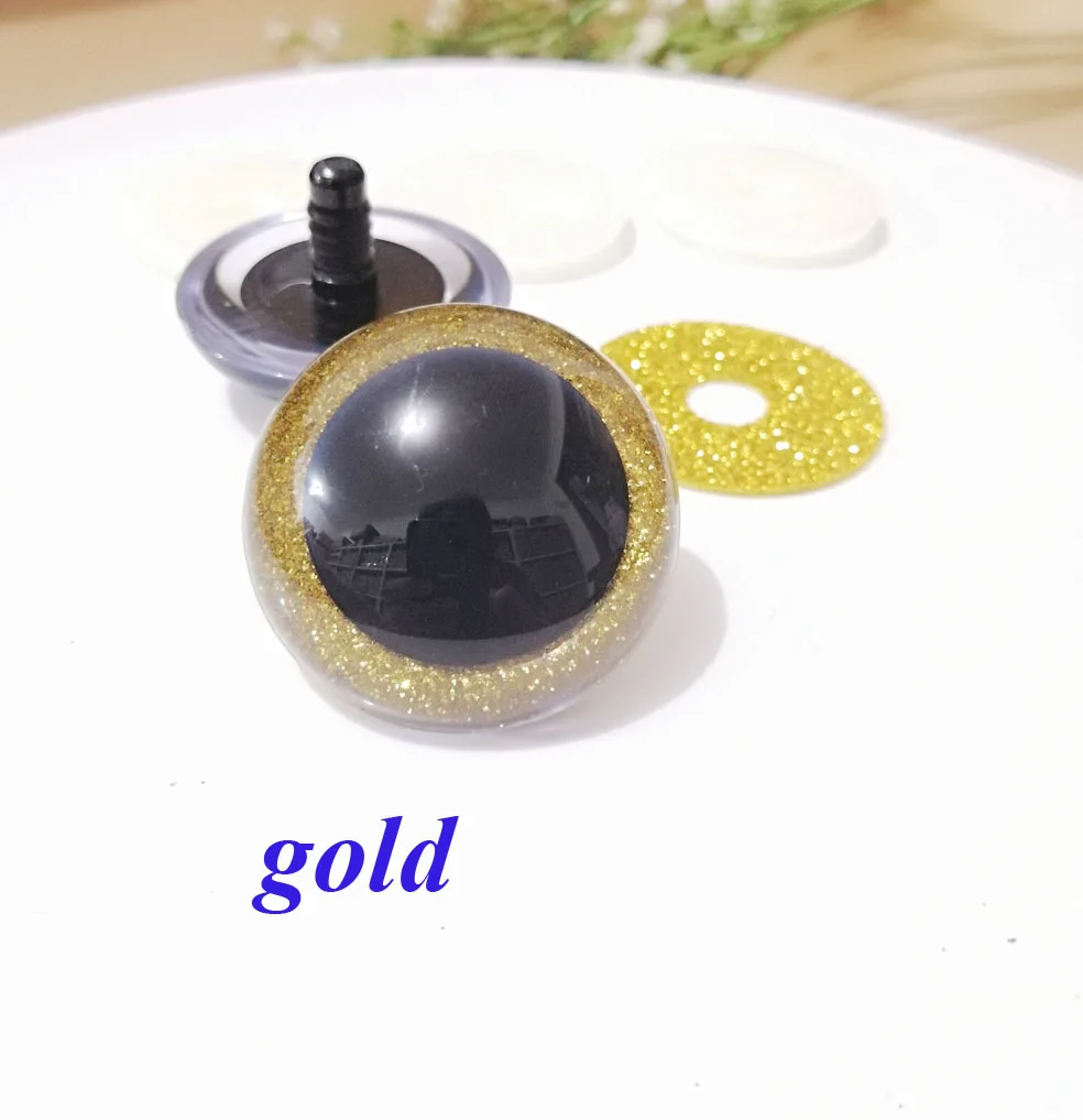 10pcs--N16--26mm/28mm/30mm/40mm/50mm big size round clear toy safety glitter eyes + glitter fabric + hard washers 16