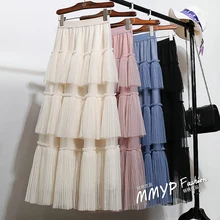 Azterumi, весенняя новинка, женская милая многослойная юбка, черная, абрикосовая, синяя, розовая, плиссированные юбки для женщин, высокая талия, сетчатая юбка