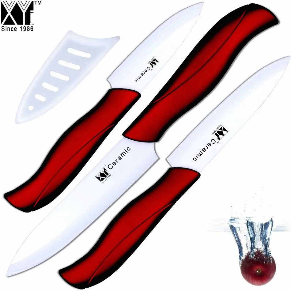 

Nwe ceramic knife 3 inch paring 4 inch utility 5 inch slicing knife with white blade +red handle kitchen knives three-piece set