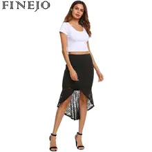 FINEJO Женская юбка лето Сексуальная Повседневная Высокая талия молния сзади асимметричный и с подолом в виде рыбьего хвоста вечерние Клубные Модные Saias