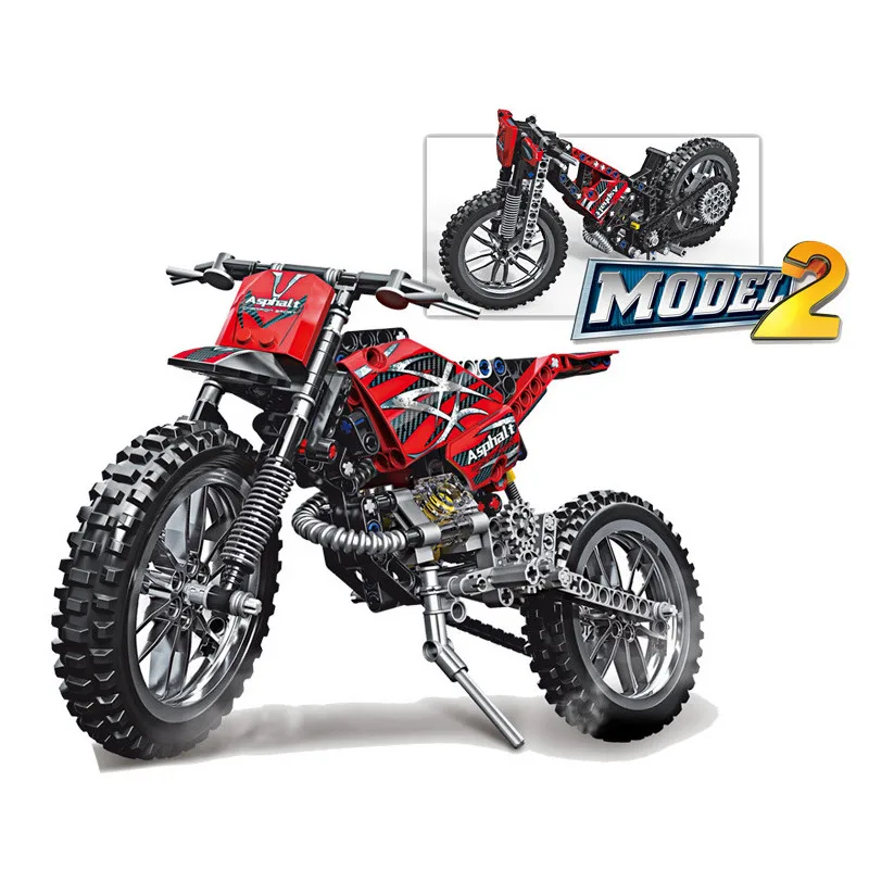 New Legoings Technic 253pcs Deformable Cross-Country Motorcycle 2 Model Building Blocks Toy Educational Kid's Birthday