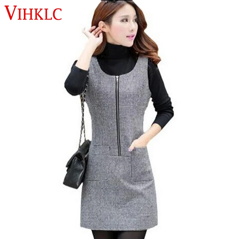 Autunno e inverno vestito delle donne senza maniche pullover di lana maglia  abiti casual pied de poule vestito di un pezzo di trasporto libero  G527|autumn and winter dress|winter dress womenwinter dress -