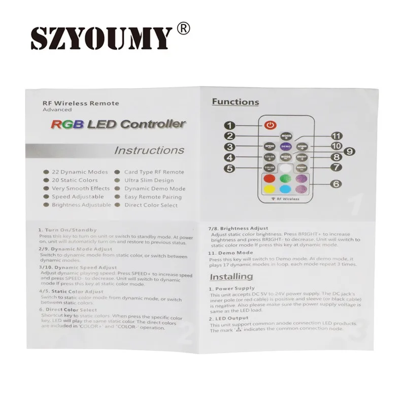 SZYOUMY 17 клавиш РЧ инфракрасная пульт RGB красно-зелено-синий светодиодный беспроводной контроллер Расширенный светодиодный контроллер мини