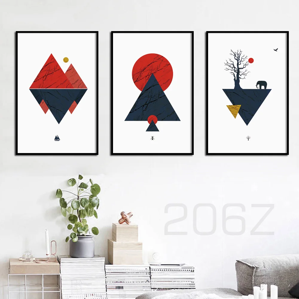 

Nordic Poster Abstract Mountain Sun Geometry Tree Elephant Prints Wall Art Canvas Painting Wall Pictures For Living Room Decor