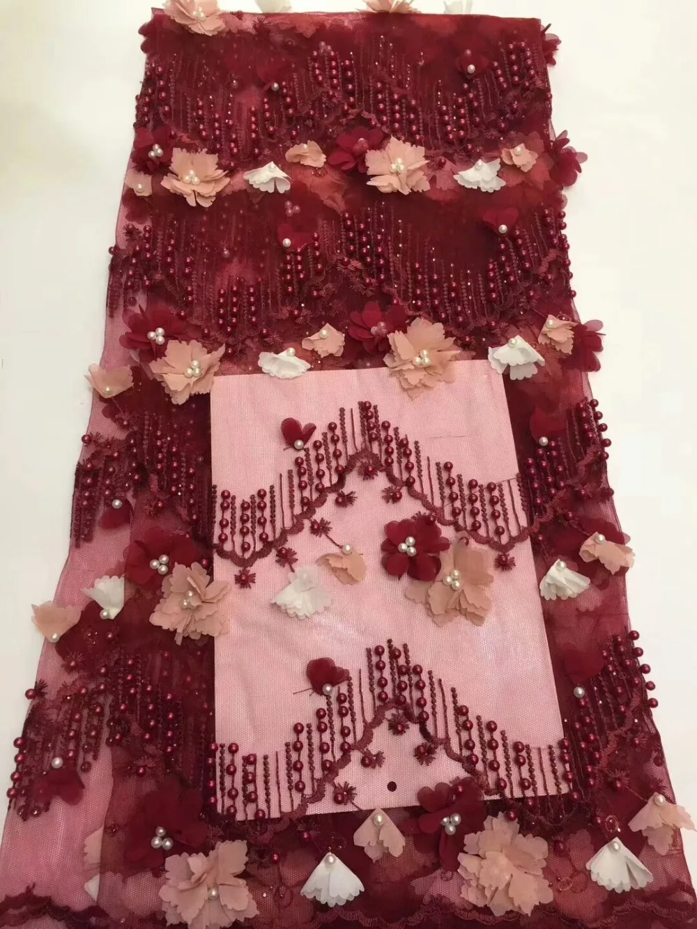 

nice looking african tulle net lace fabric special beaded 3D flowers design tulle lace fabric for party dress f16oc103