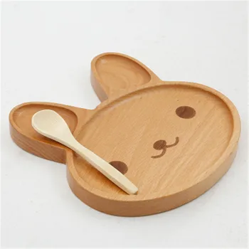 

ideacherry 1Pcs Baby Cute Bunny Wood Dinner Plate Kids Cartoon Pattern Face Food Fruit Dish Tray Child Feeding Plates Dinnerware