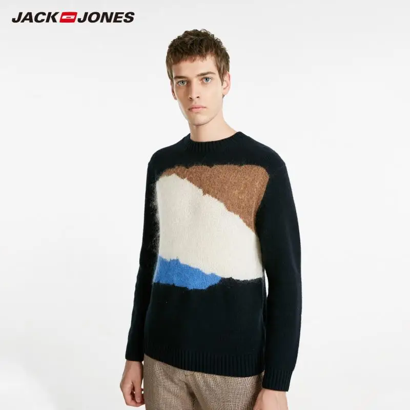 JackJones зимний шерстяной мужской трендовый свитер с круглым вырезом и длинным