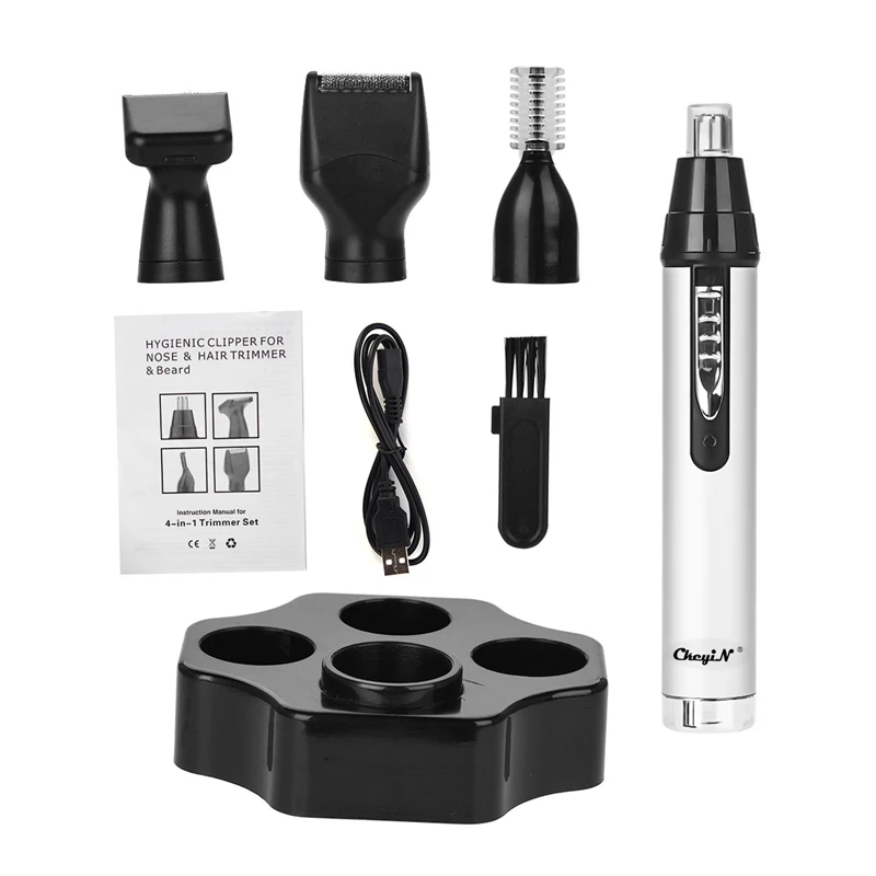 4 в 1, электрический триммер для носа для мужчин, перезаряжаемый триммер для удаления волос для лица, бровей, ушей, водонепроницаемый безопасный триммер для бритья
