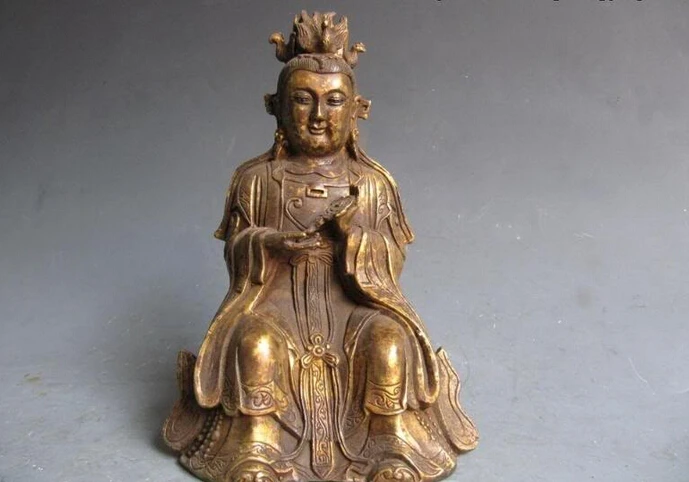 

150624 S1889 7" Chinese Old Copper Bronze Carved emperor Queen Mother Buddha Statue