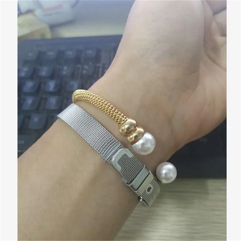 Новинка, модные браслеты-манжеты с искусственным жемчугом, браслет для часов, набор ювелирных изделий для женщин, качественные Подарки wj143
