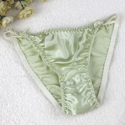 Модные шелковые сексуальные трусики, Женские Трусы-стринги - Цвет: light green
