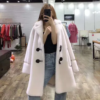 

womens tops and blouses parka real sheep fur coat long style women plus size geniune wool fur coats Horn Button abrigo mujer