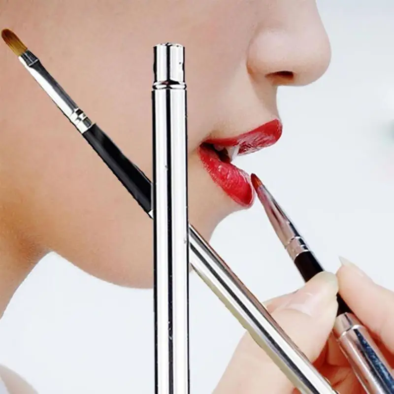 Lip Brush With Lid Metal Handle Make Up Brushes Portable Lipstick Lip