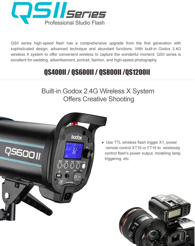 Godox QS400II 400WS/QS600II 600WS/QS800II 800WS/QS1200II 1200WS 2,4G Беспроводная X СИСТЕМА студийный стробоскопический светильник Светильник ing