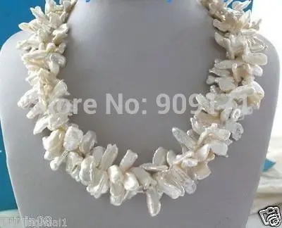 

Free Shipping>>3Strands White Keishi Keshi Petal Pearl Necklace 17