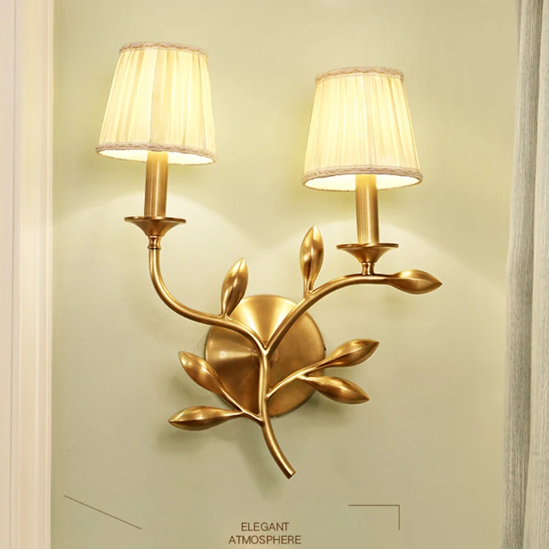 American full copper wall lamp European copper lamp warm bedroom bedside mirror front lantern