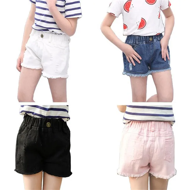2019 New Fashion Girls Hot Blue White Black Solid Girl Ripped Hole Denim Shorts Girls Casual Pockets Female Short Jeans 2