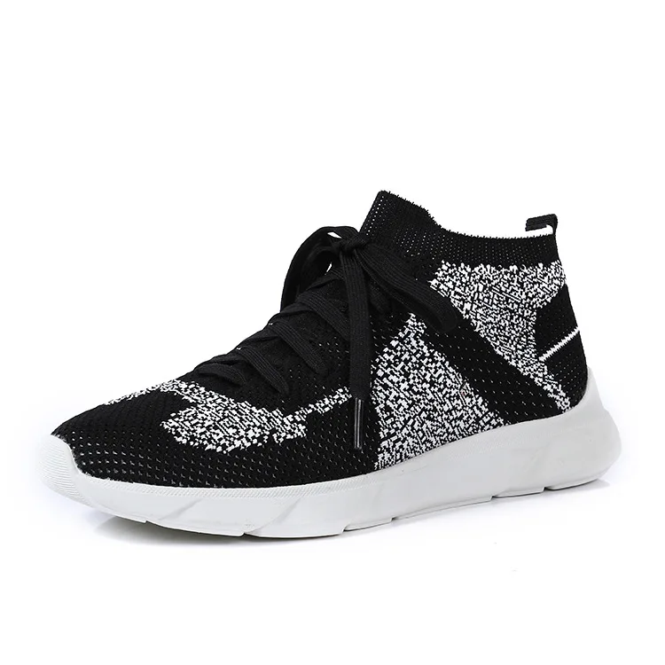 JINBEILEE New Sports Shoes Women's Running Flying Woven Shoes Breathable Mesh High To Help Casual Walking Shoes